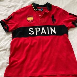 VINTAGE Polo Ralph Lauren Shirt Size Large Red Big Pony Rugby SPAIN #10